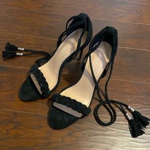 Lace up black strappy heels